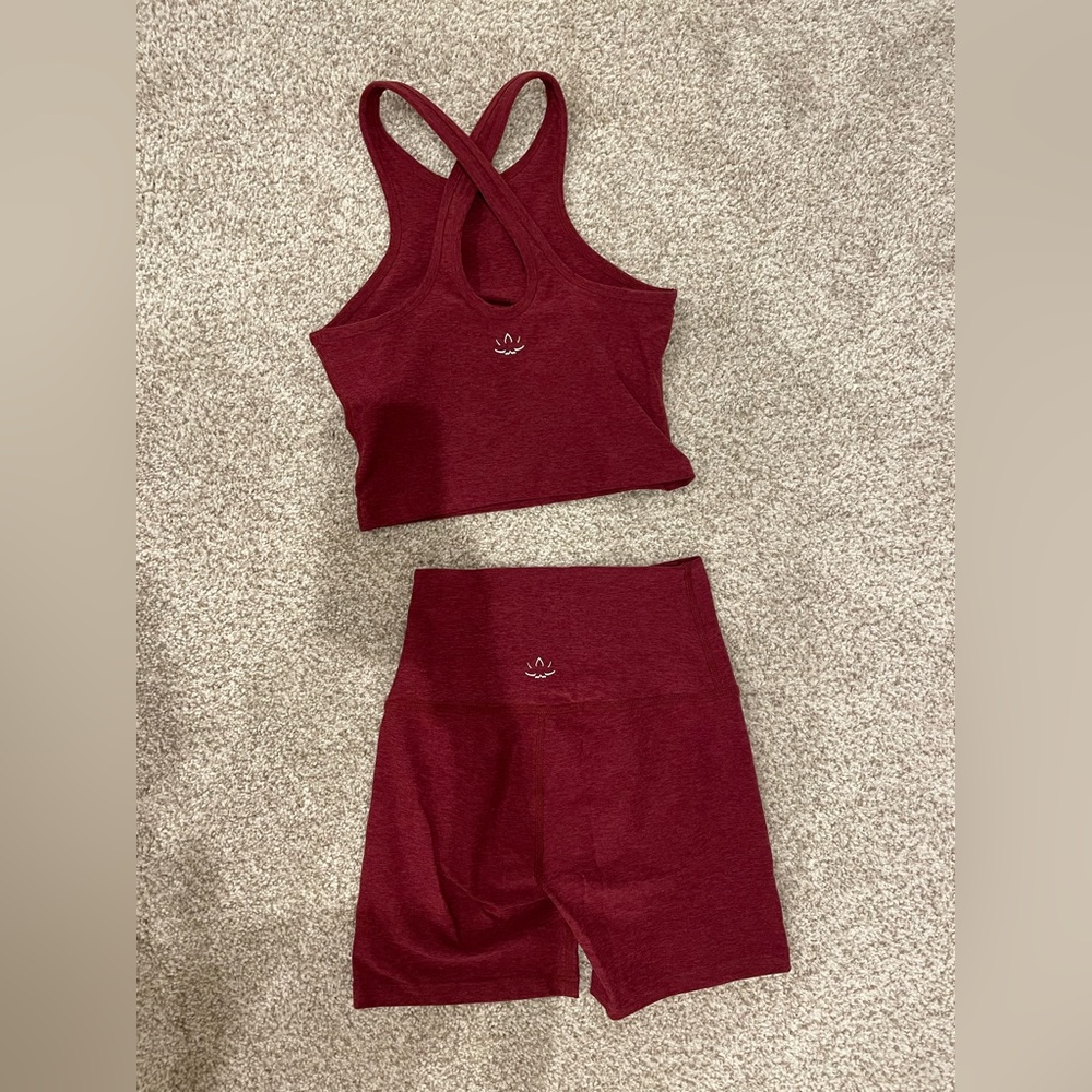 Beyond yoga red tank and biker short set